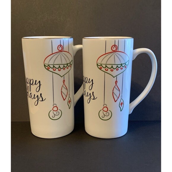 Food Network Tall Mugs Happy Holidays  Eat Drink Be Merry Christmas Cups - Picture 4 of 9